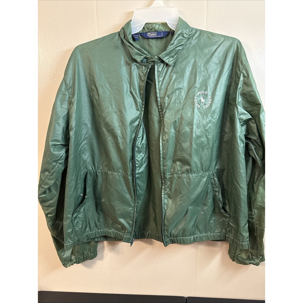 Vintage Polo Ralph Lauren Jacket Mens L Green Chinstrap Golf Rain 80s Nylon